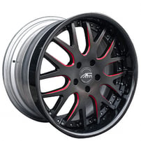22" AC Forged Wheels ACF709 Matte Black Red Milled with Gloss Black Lip Three Piece Rims
