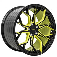 22" Staggered Stance Wheels SF10 Gloss Black with Custom Phoenix Yellow Accents Flow Formed Rims 