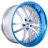 20" Staggered AC Forged Wheels ACF711 Brushed Face with Candy Blue Lip and Rivets Three Piece Rims