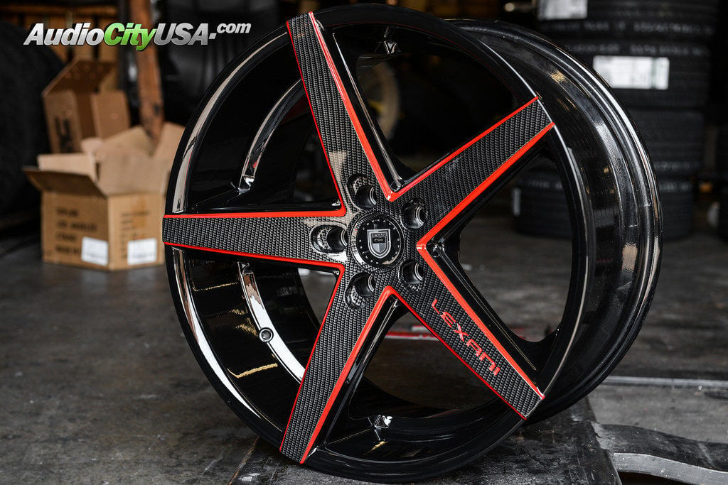 20_22_lexani_wheels_tires_carbon_gloss_black_red_accents_audiocityusa