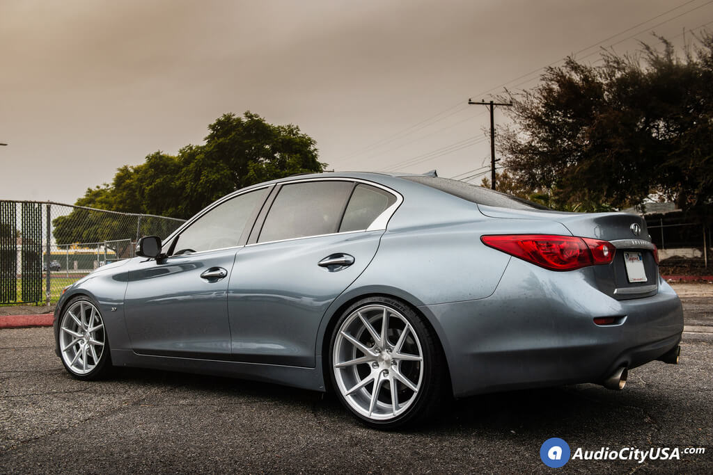 20" Staggered Rennen Wheels CRL55 Silver Brushed Rims for Lowered Infiniti Q50 Audio City USA