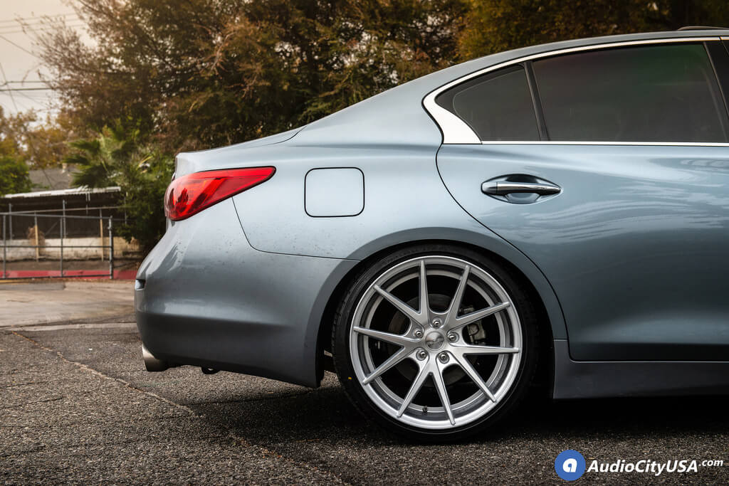 20" Staggered Rennen Wheels CRL55 Silver Brushed Rims for Lowered Infiniti Q50 Audio City USA