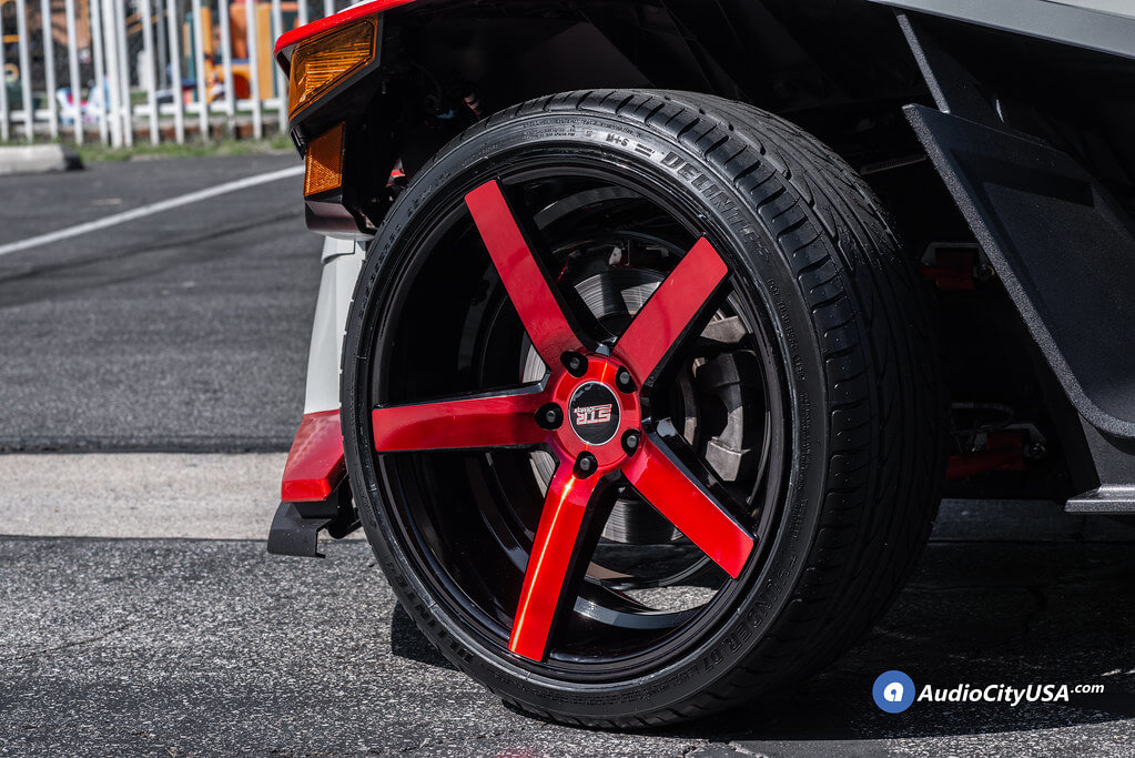 20/22" Staggered STR Wheels 607 Black  with Red Spoke Polaris Slingshot Rims