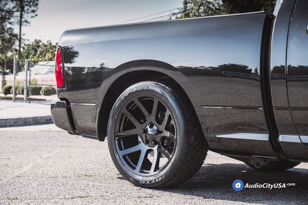 22" Dodge Ram SRT10 Wheels Gloss Black OEM Replica Rims | Nitto NT 420S Tires for 2018 Dodge Ram 1500 Single Cab Audio City USA