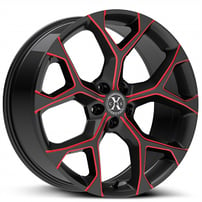 22" Xcess Wheels X05 5 Flake Gloss Black with Candy Red Milled Rims