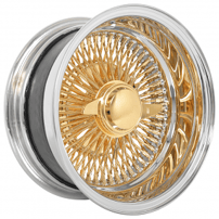 14x7" LA Wire Wheels Reverse 100-Spoke Straight Lace American Gold Triple Plating Center with Chrome Lip Rims