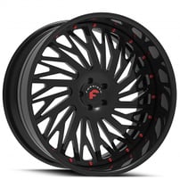 21" Staggered Forgiato Wheels Biaforca Satin Black Face with Gloss Black Lip and Red Rivets Forged Rims