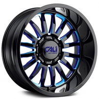 24" Cali Wheels 9110 Summit Gloss Black with Blue Milled Spokes Off-Road Rims 
