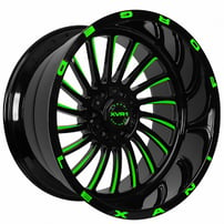 20" Lexani Off-Road Forged Wheels Uno Custom Gloss Black with Green Milled Rims