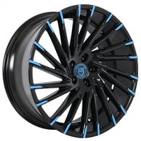 20" Staggered Lexani Wheels Wraith Custom Gloss Black with Miami Blue Accents Rims 