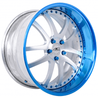 22" Staggered AC Forged Wheels ACF711 Brushed Face with Candy Blue Lip and Rivets Three Piece Rims