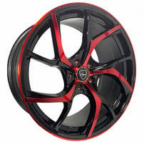 20" Staggered Elegant Wheels E008 Gloss Black with Candy Red Face Rims