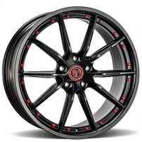20" Staggered Revolution Racing Wheels RF1 Satin Black with Red Rivets Flow Formed Rims