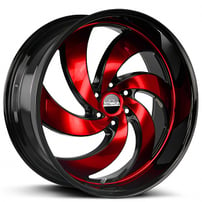 26" Strada Wheels Retro 6 Gloss Black with Candy Red Machined Rims
