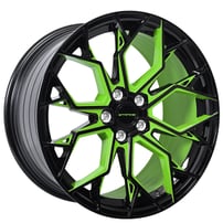 20" Staggered Stance Wheels SF10 Gloss Black with Custom Lime Green Accents Flow Formed Rims
