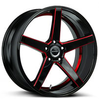 22x8.5" Strada Wheels Perfetto Gloss Black Candy Red Milled Rims