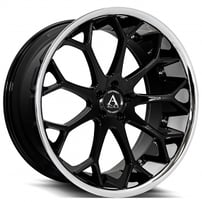 22" Staggered Azad Wheels AZ99 Custom Gloss Black with Chrome SS Lip Rims