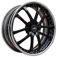 22" Staggered AC Forged Wheels ACF711 Black Face with Chrome Lip Three Piece Rims
