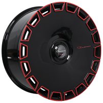 26" Giovanna Wheels Dicotto Gloss Black with Custom Red Accents Flow Formed Floating Cap Rims