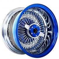 13x7" LA Wire Wheels Reverse 100-Spoke Straight Lace Chrome with Custom Blue Accents Rims 