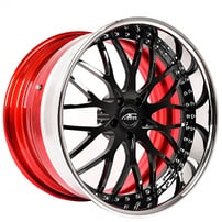 19" Staggered AC Forged Wheels ACF701 Gloss Black Face with Chrome Lip and Red Inner Three Piece Rims 