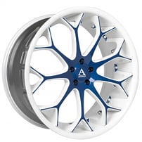 24" Staggered Azad Wheels AZ99 Custom White with Deep Blue Face Accents Rims 