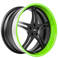 20" Staggered AC Forged Wheels ACF702 Satin Black with Lime Green Inner Lip Three Piece Rims