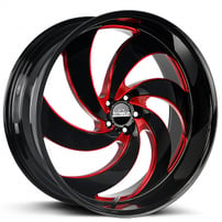 24" Strada Wheels Retro 6 Gloss Black with Candy Red Milled Rims