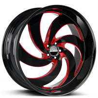 22" Strada Wheels Retro 5 Gloss Black with Candy Red Milled Rims