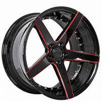 20" AC Wheels AC02 Gloss Black with Red Milled Extreme Concave Rims 