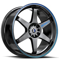 15" SPEC-1 Wheels SPT-33 Gloss Black with Blue Line Rims 