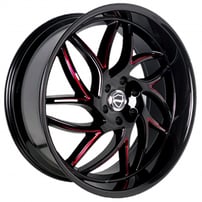 20" Elegance Wheels Magic Gloss Black with Candy Red Milled and Gloss Black Lip Rims