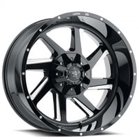 22" Luxxx HD Wheels LHD14 Gloss Black Milled Off-Road Rims