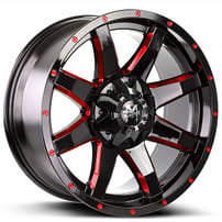20" Off Road Monster Wheels M08 Gloss Black with Candy Red Milled Rims