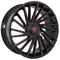 22" Staggered Lexani Wheels Wraith-XL Custom Gloss Black with Red Milled Rims 