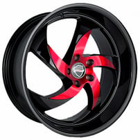 22" Elegance Wheels Danger Gloss Black with Candy Red Center and Gloss Black Lip Rims