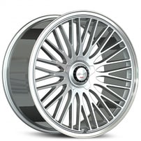 24" Staggered Gianelle Wheels Aria Gloss Silver with Polished Lip Flow Formed Spindle Cap Rims
