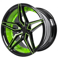 20" Staggered AC Wheels AC01 Gloss Black with Lime Green Inner Extreme Concave Polaris Slingshot / 3-Wheeler Rims