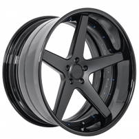 19" Staggered AC Forged Wheels ACF705 Matte Black Face with Gloss Black Lip Three Piece Rims