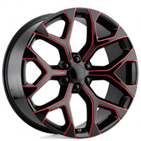 26" OE Creations Wheels PR176 Gloss Black Red Milled Rims