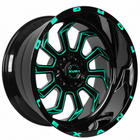 22" Lexani Off-Road Forged Wheels Legend Custom Gloss Black with Teal Milled Rims