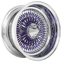 13x7" LA Wire Wheels Reverse 100-Spoke Straight Lace Chrome with Purple Spoke Rims 