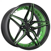 20" Staggered AC Wheels AC01 Gloss Black with Candy Green Inner Extreme Concave Polaris Slingshot / 3-Wheeler Rims
