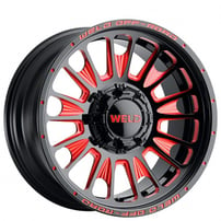 22" Weld Off-Road Wheels Scorch W122 Gloss Black with Red Milled Rotary Forged Rims