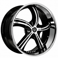26" Lexani Wheels Cinco Gloss Black Machined with SS Lip Rims 
