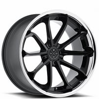 22" Staggered Blaque Diamond Wheels BD-23 Gloss Black with Chrome SS Lip Rims