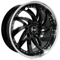20" Elegance Wheels Power Gloss Black Face with Machined Lip Flow Formed Floating Cap Rims