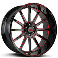 26x12" Off Road Monster Wheels M26 Gloss Black with Candy Red Milled Rims