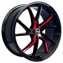 20" Elegance Wheels Sharp Gloss Black with Candy Red Milled and Gloss Black Lip Rims