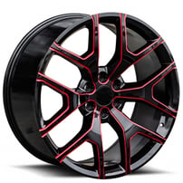 22" GMC Sierra Wheels 288 Gloss Black with Red Accents OEM Replica Rims